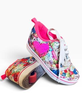 Heelys Pro 20 Prints Rainbow Collage Sequin Heart Wheeled Shoes Size 2 Youth